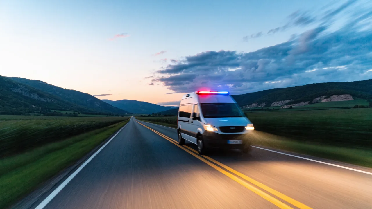 Ambulancia en la carretera 111 trasladando a un lesionado de Calexico hacia El Centro