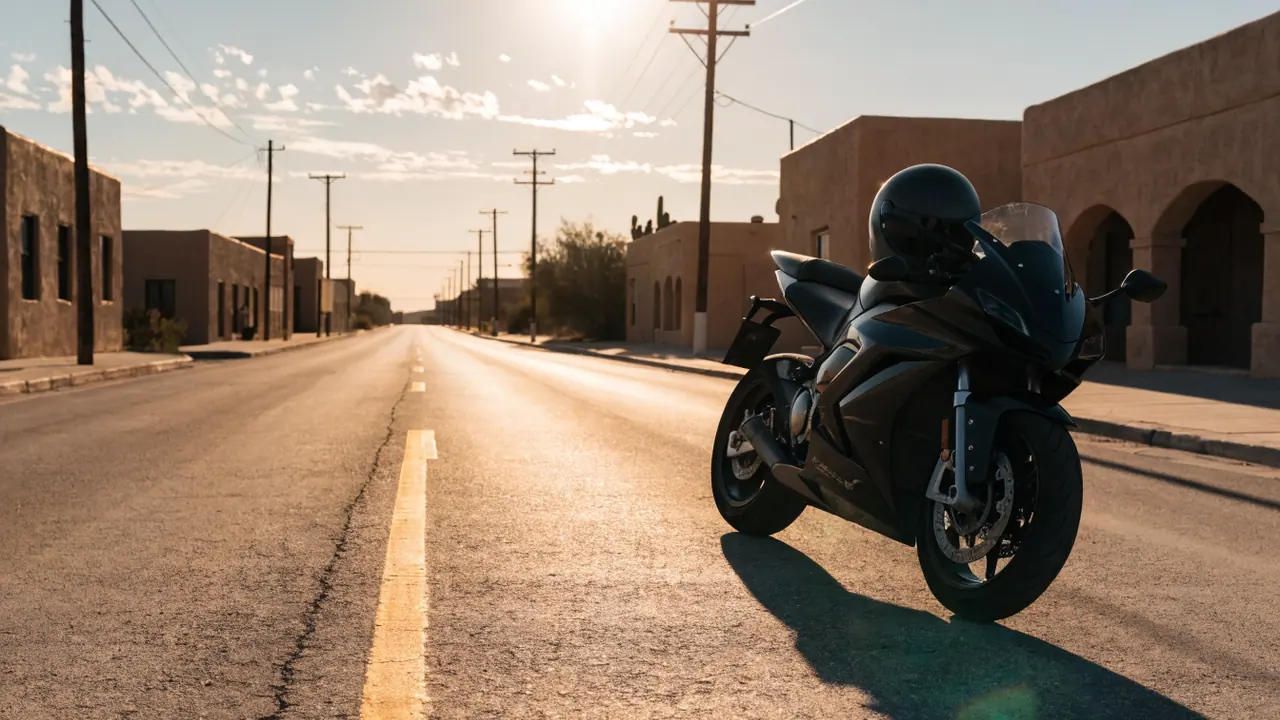 Motociclista rodando por una carretera del Valle Imperial cerca de Calexico