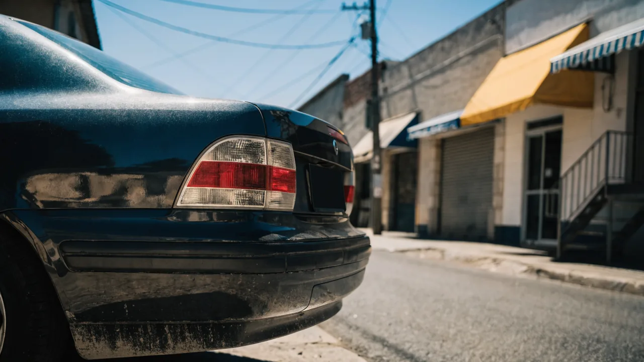 Carro con placas de Baja California en el trafico diario del centro de Calexico