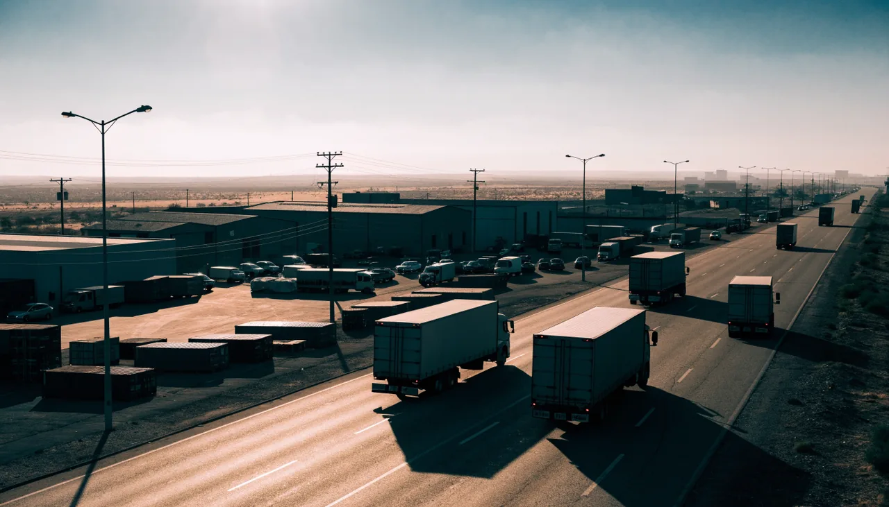 Corredor de la garita este de Calexico con trafico comercial rumbo a la carretera 98