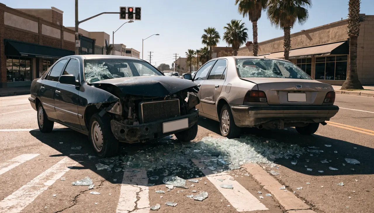 Choque de dos autos en un semaforo de la avenida Imperial en Calexico