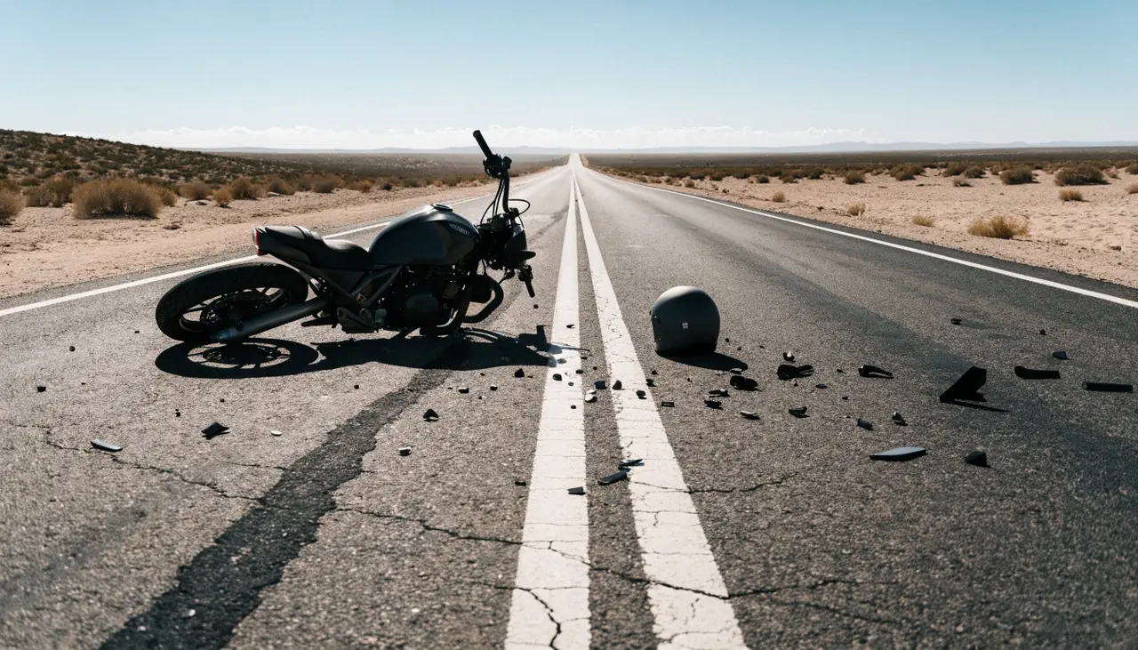Motocicleta tirada en el pavimento tras un choque en una carretera del Valle Imperial